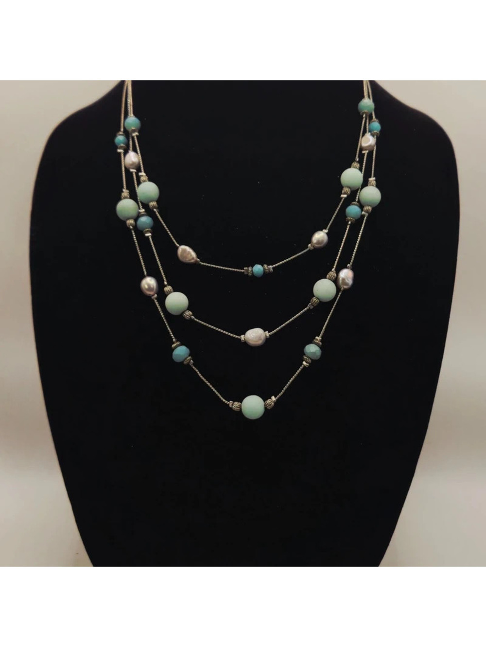 Lia Sophia Multi Strand Bead Necklace Green Light Blue